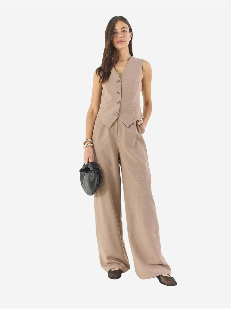 Ensemble trois pièces avec pantalon taille haute, gilet et doublure lucci Marron clair - Kiabi