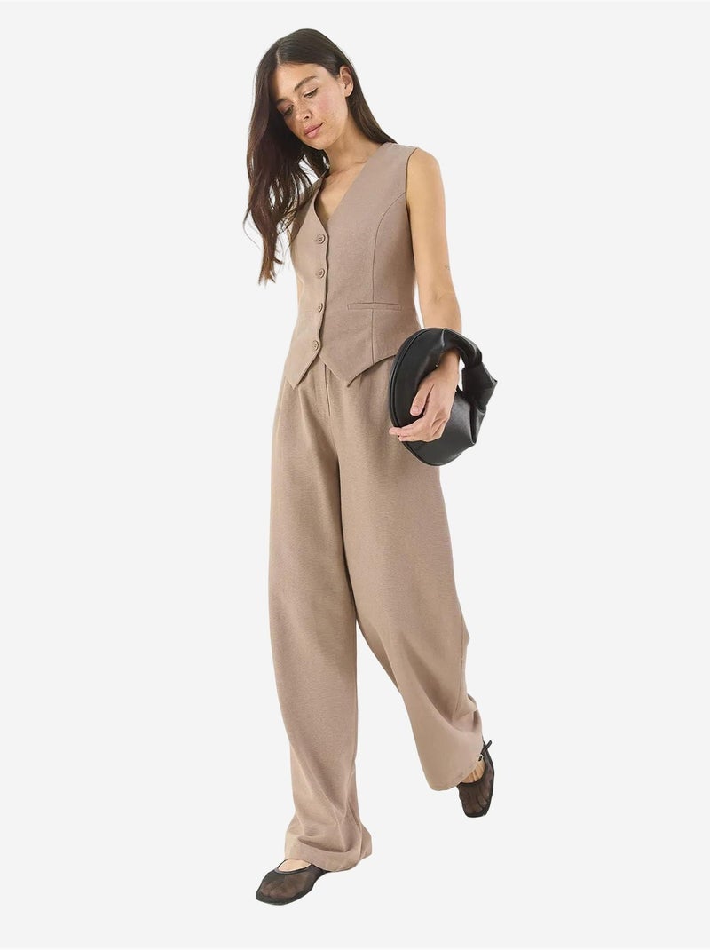 Ensemble trois pièces avec pantalon taille haute, gilet et doublure lucci Marron clair - Kiabi