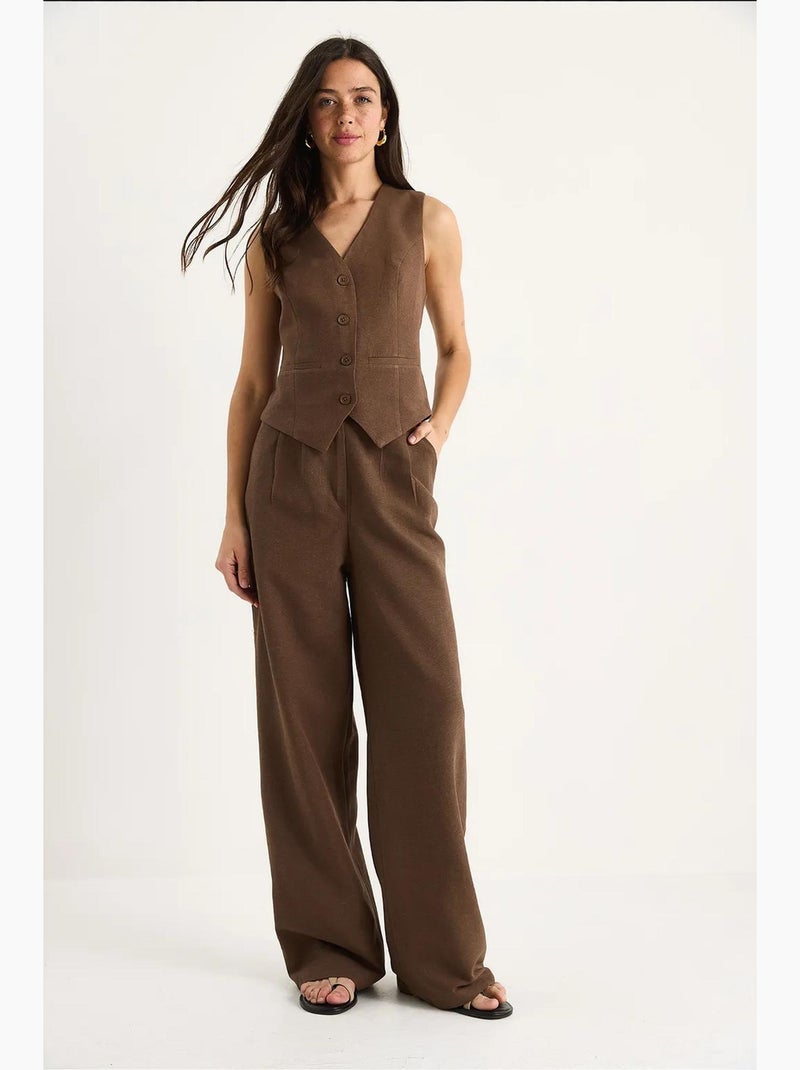 Ensemble trois pièces avec pantalon taille haute, gilet et doublure lucci Marron - Kiabi