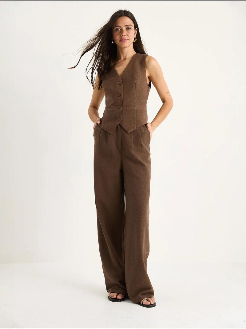 Ensemble trois pièces avec pantalon taille haute, gilet et doublure lucci Marron - Kiabi