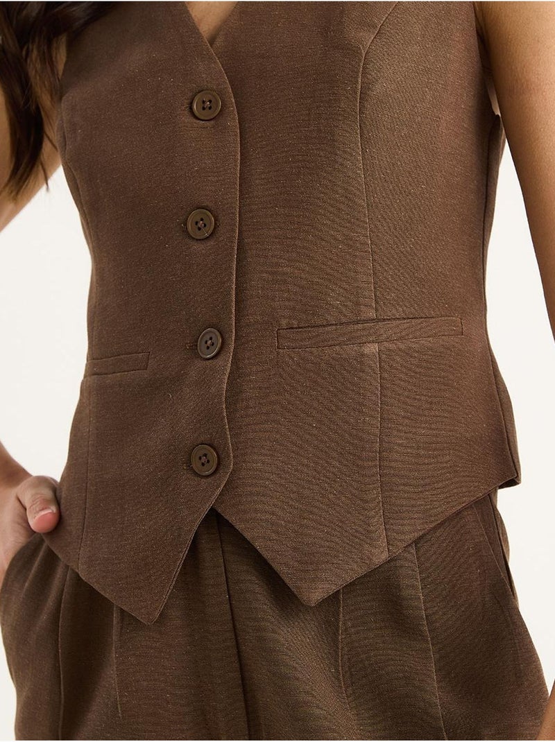 Ensemble trois pièces avec pantalon taille haute, gilet et doublure lucci Marron - Kiabi