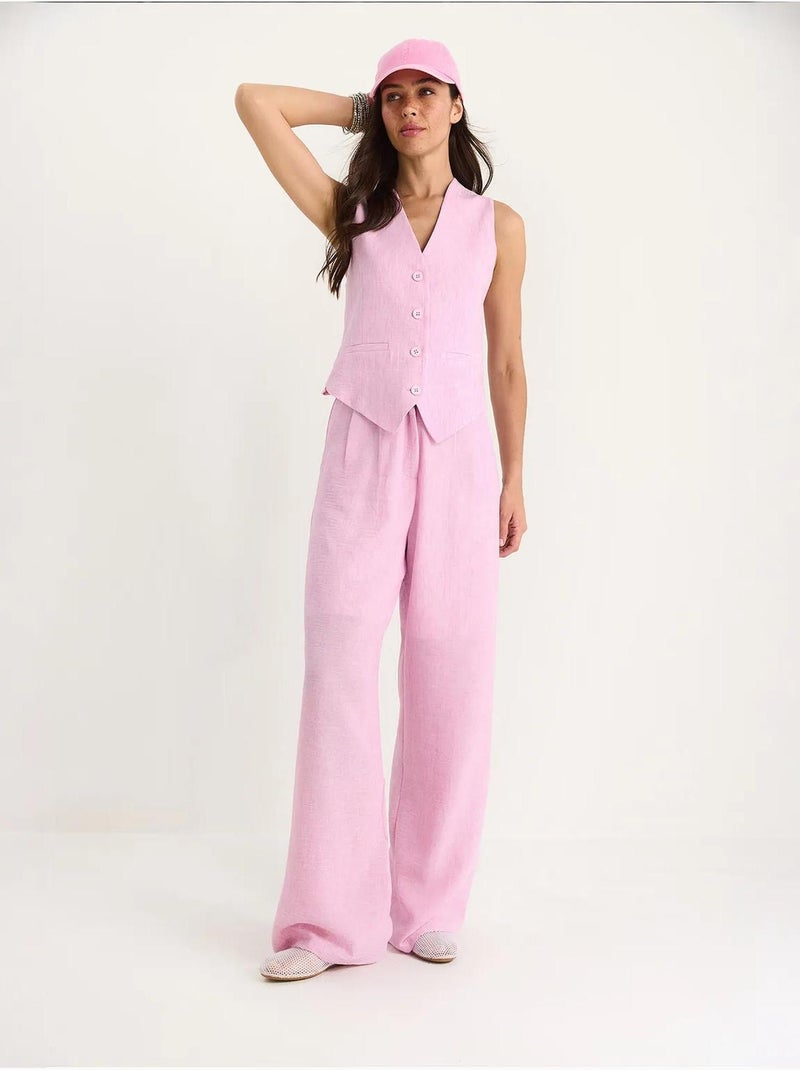 Ensemble trois pièces avec pantalon taille haute, gilet et doublure lucci Rose clair - Kiabi