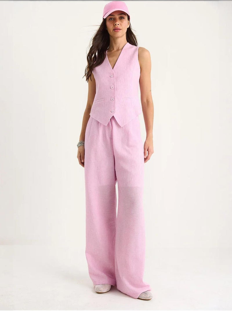 Ensemble trois pièces avec pantalon taille haute, gilet et doublure lucci Rose clair - Kiabi
