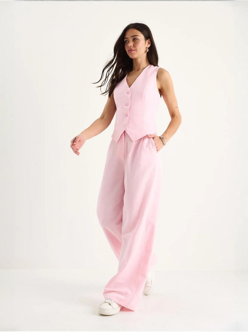 Ensemble trois pièces avec pantalon taille haute, gilet et doublure lucci Rose - Kiabi