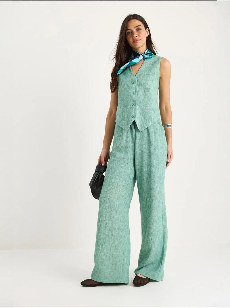 Ensemble trois pièces avec pantalon taille haute, gilet et doublure lucci Vert - Kiabi