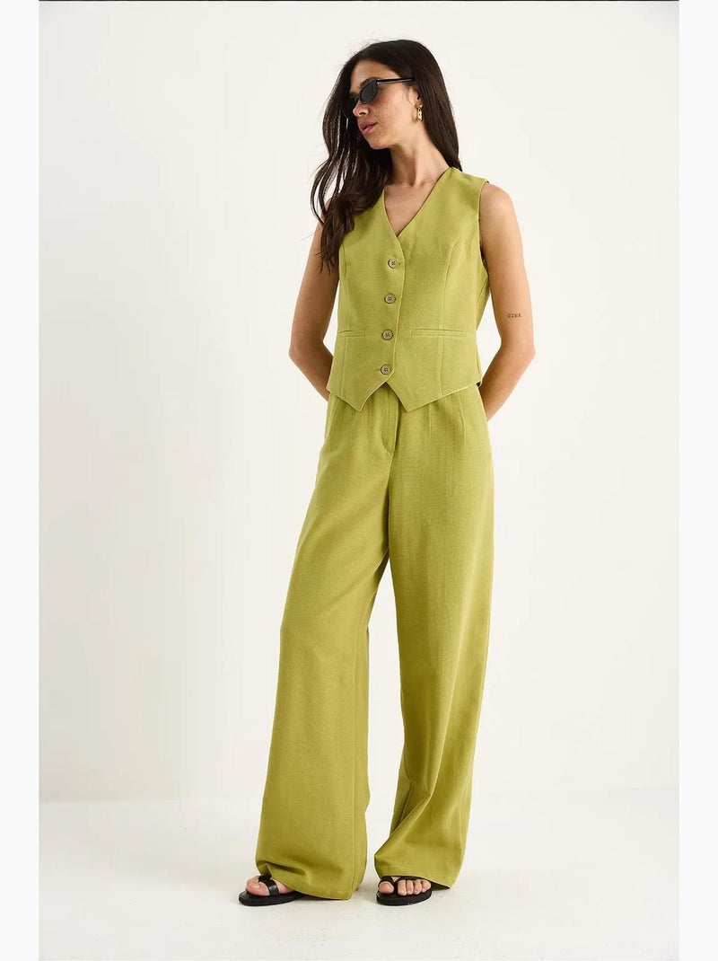 Ensemble trois pièces avec pantalon taille haute, gilet et doublure lucci Vert tilleul - Kiabi