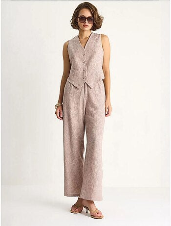 Ensemble trois pièces bianco avec pantalon taille haute, gilet et doublure lucci