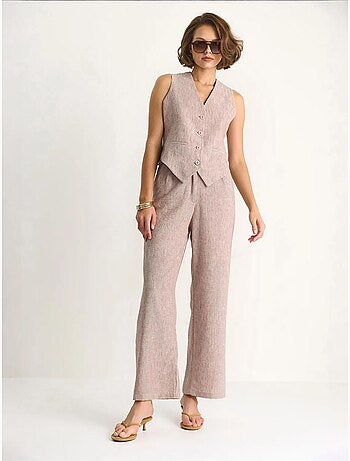 Ensemble trois pièces bianco avec pantalon taille haute, gilet et doublure lucci