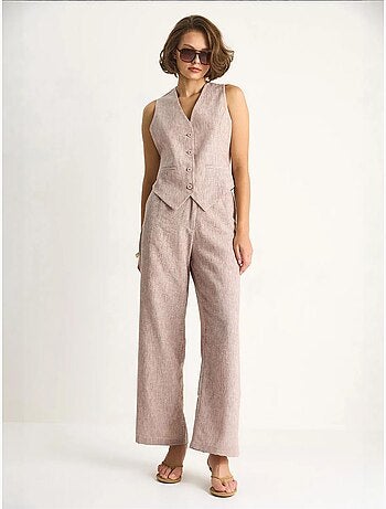 Ensemble trois pièces bianco avec pantalon taille haute, gilet et doublure lucci