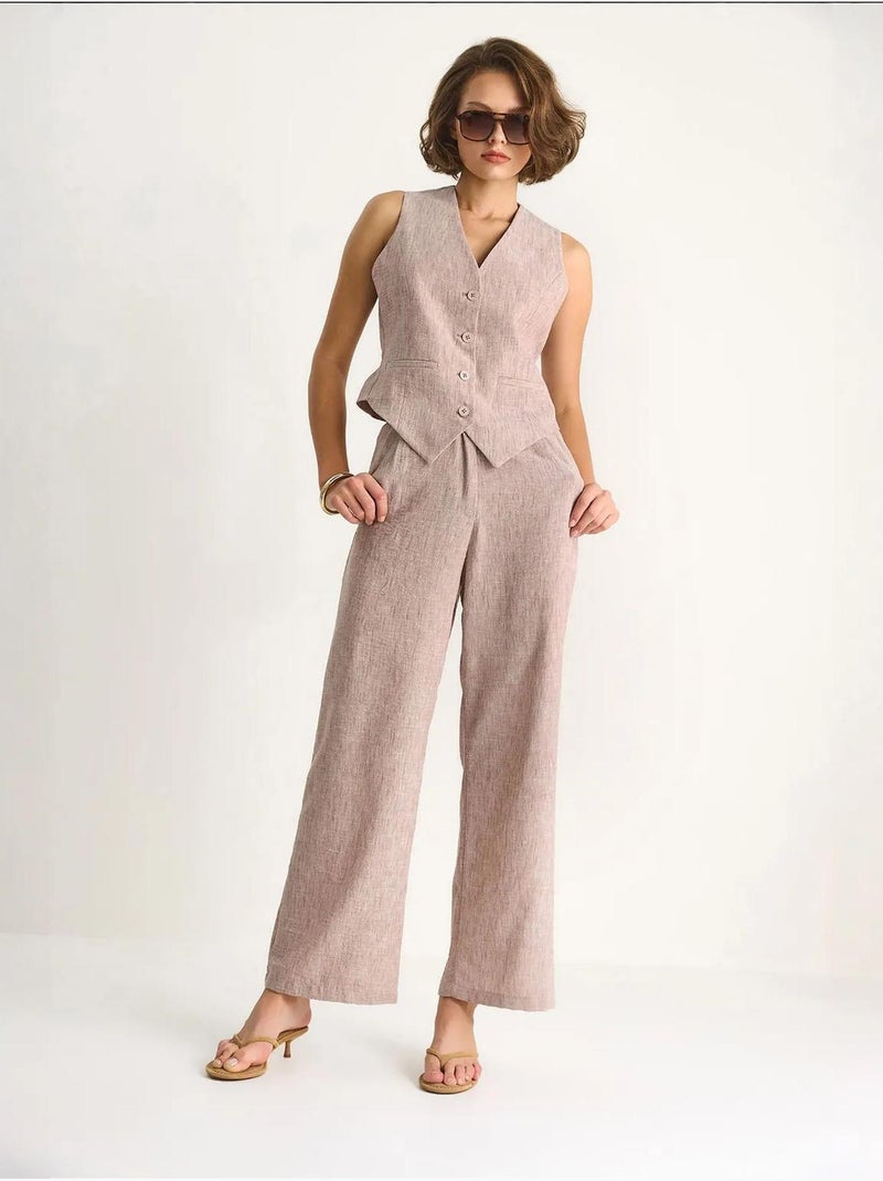 Ensemble trois pièces bianco avec pantalon taille haute, gilet et doublure lucci Beige argile - Kiabi