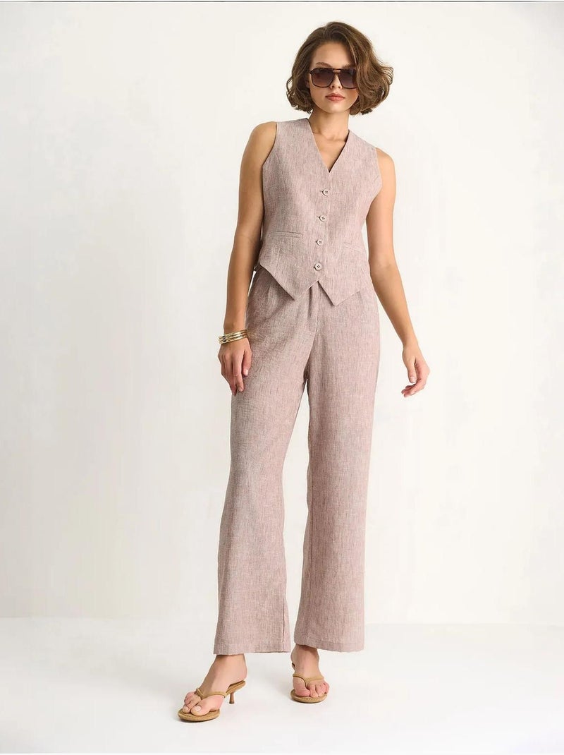 Ensemble trois pièces bianco avec pantalon taille haute, gilet et doublure lucci Beige argile - Kiabi