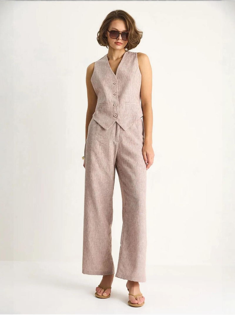 Ensemble trois pièces bianco avec pantalon taille haute, gilet et doublure lucci Beige argile - Kiabi