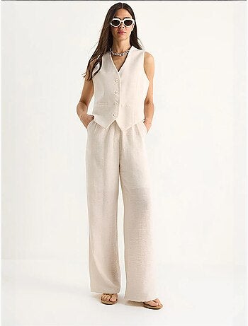 Ensemble trois pièces bianco avec pantalon taille haute, gilet et doublure lucci
