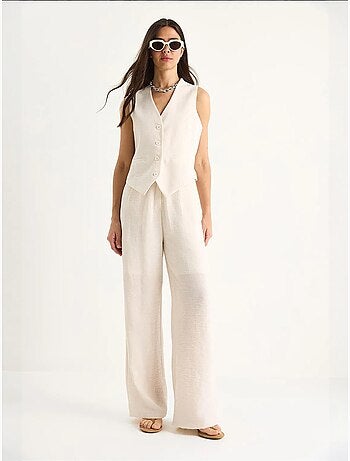 Ensemble trois pièces bianco avec pantalon taille haute, gilet et doublure lucci