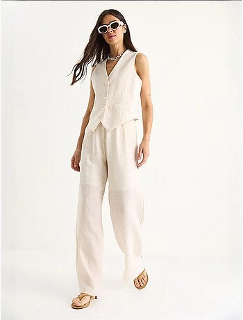 Ensemble trois pièces bianco avec pantalon taille haute, gilet et doublure lucci