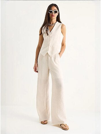 Ensemble trois pièces bianco avec pantalon taille haute, gilet et doublure lucci