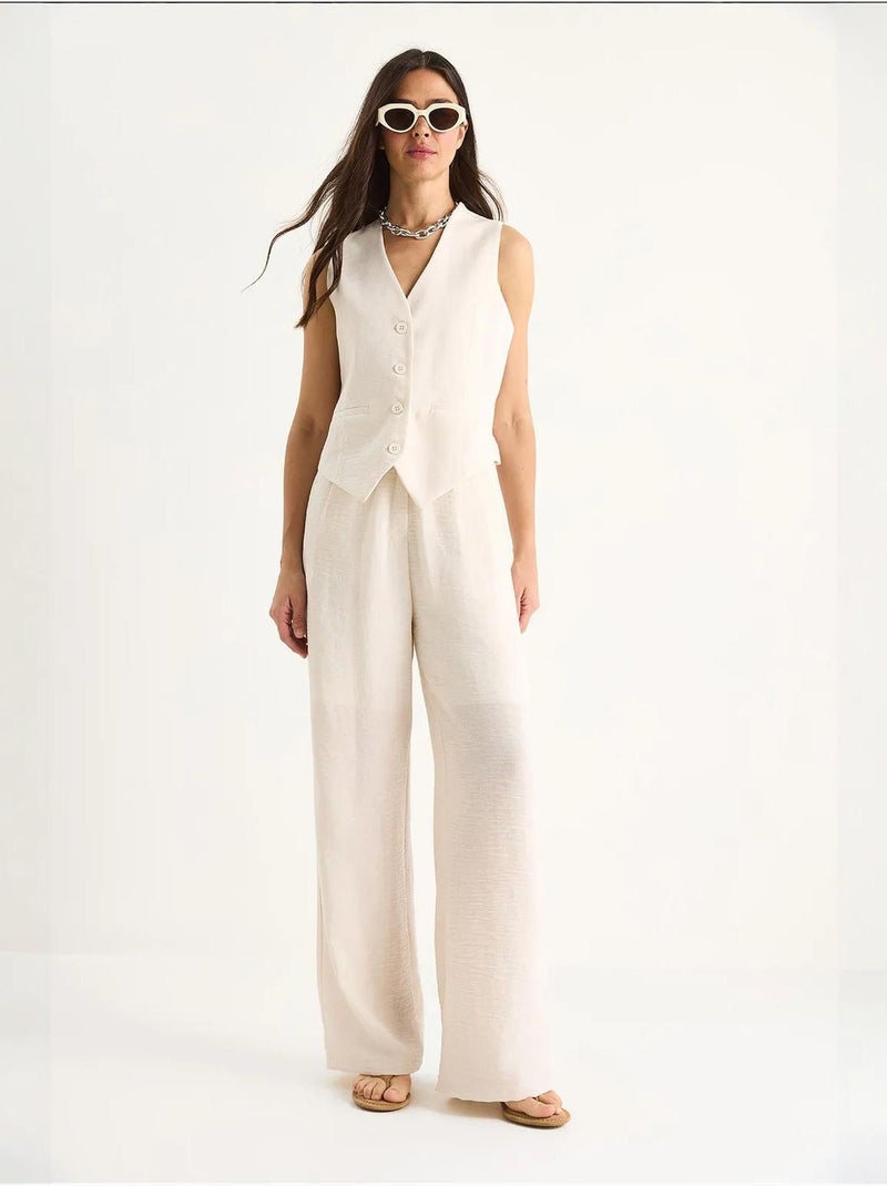 Ensemble trois pièces bianco avec pantalon taille haute, gilet et doublure lucci Crème - Kiabi