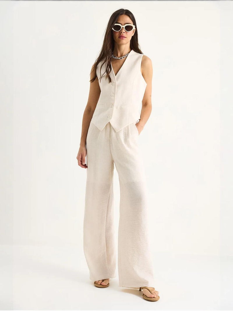 Ensemble trois pièces bianco avec pantalon taille haute, gilet et doublure lucci Crème - Kiabi