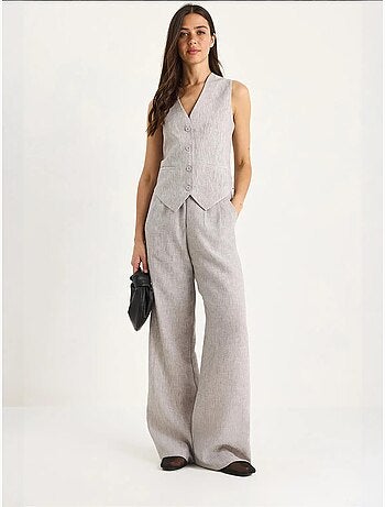 Ensemble trois pièces bianco avec pantalon taille haute, gilet et doublure lucci