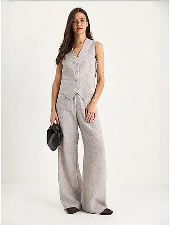 Ensemble trois pièces bianco avec pantalon taille haute, gilet et doublure lucci