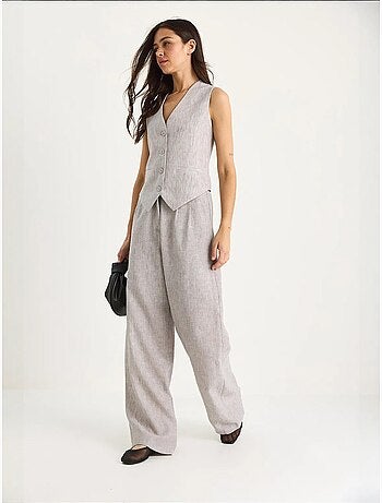 Ensemble trois pièces bianco avec pantalon taille haute, gilet et doublure lucci