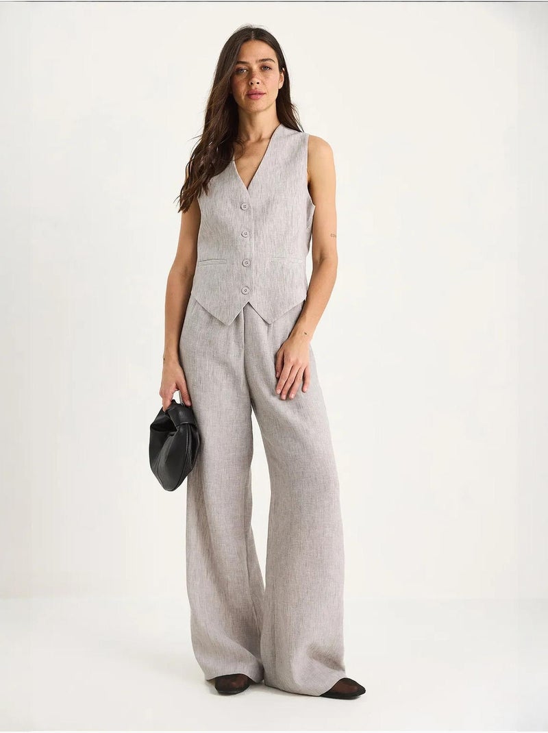 Ensemble trois pièces bianco avec pantalon taille haute, gilet et doublure lucci Gris clair - Kiabi