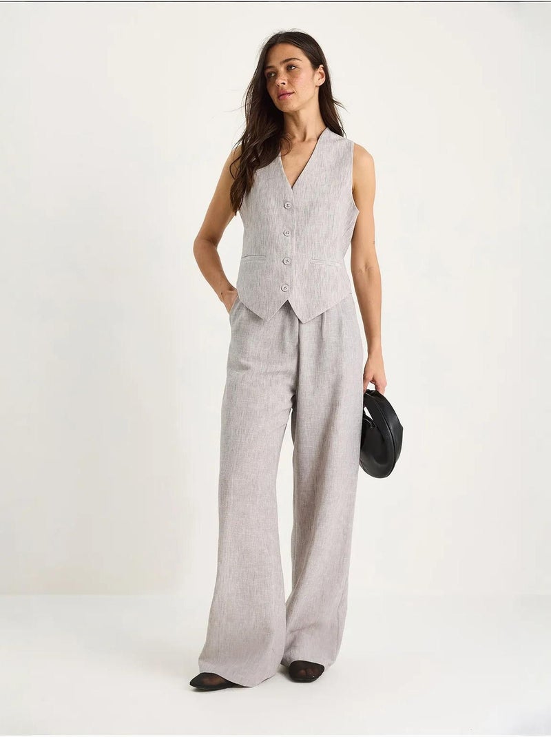 Ensemble trois pièces bianco avec pantalon taille haute, gilet et doublure lucci Gris clair - Kiabi