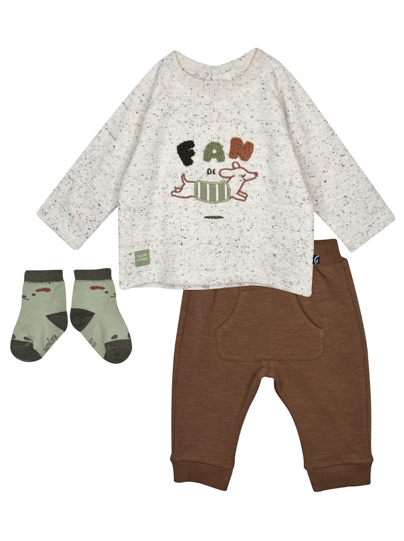 Ensemble Tshirt pantalon chaussette Pat Blanc Marron - Kiabi