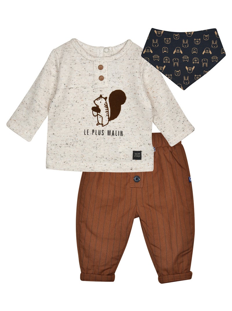 Ensemble tshirt pantalon et bavoir Pancho Beige - Kiabi