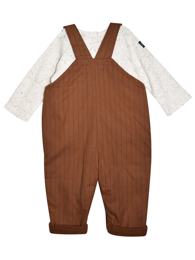 Ensemble tshirt salopette en tisse teint Philbert Marron - Kiabi