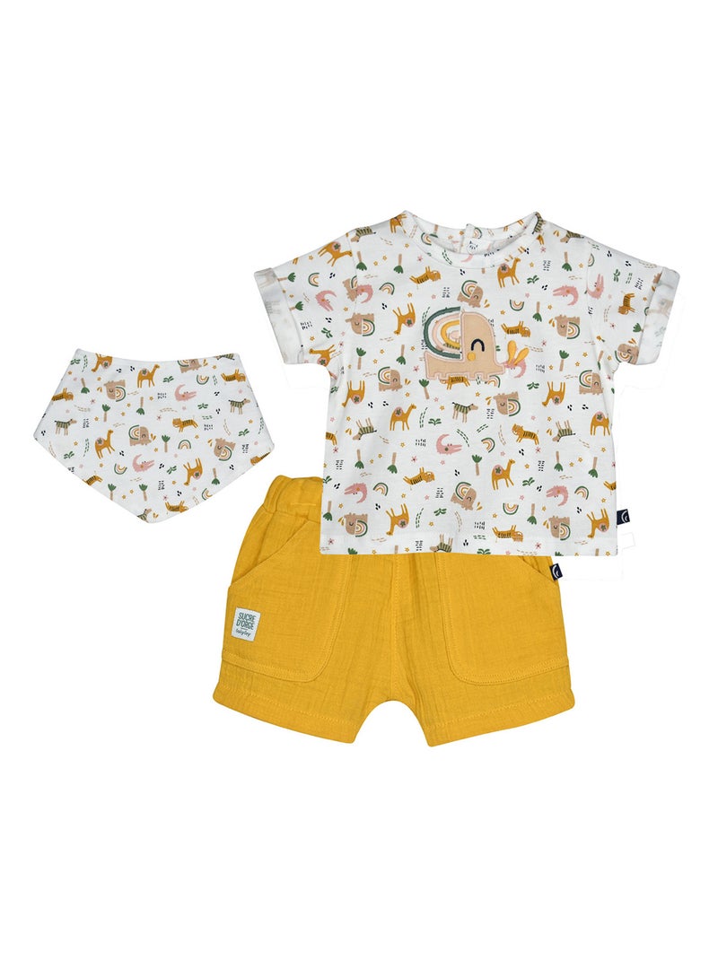 Ensemble Tshirt Short et bavoir Leni Blanc Jaune - Kiabi