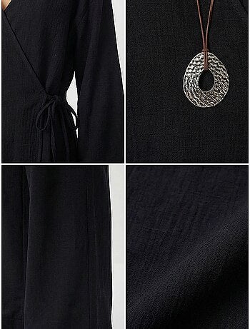 Ensemble tunique à taille haute et col en v avec détail noué et pantalon large istanbul