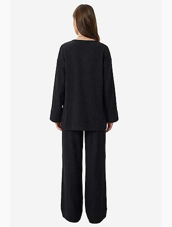 Ensemble tunique à taille haute et col en v avec détail noué et pantalon large istanbul