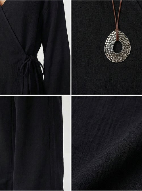 Ensemble tunique à taille haute et col en v avec détail noué et pantalon large istanbul - Kiabi Ensemble tunique à taille haute et col en v avec détail noué et pantalon large istanbul - Kiabi