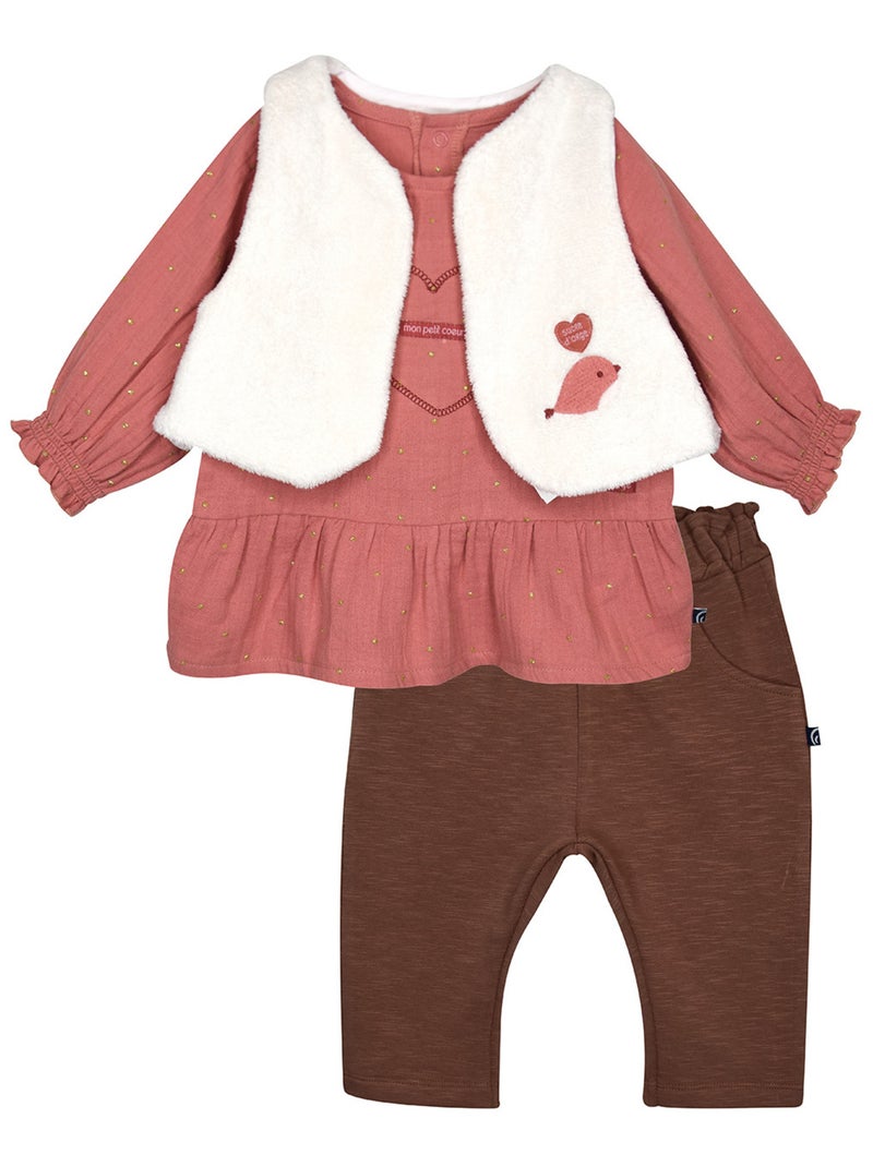 Ensemble tunique pantalon gilet sans manches Pola Blanc Rose foncé - Kiabi