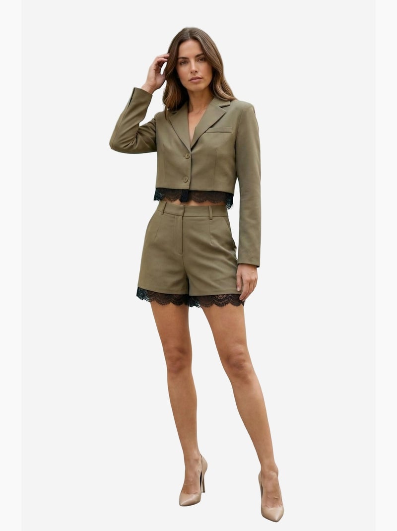 Ensemble veste courte et pantalon large my fashion Kaki - Kiabi