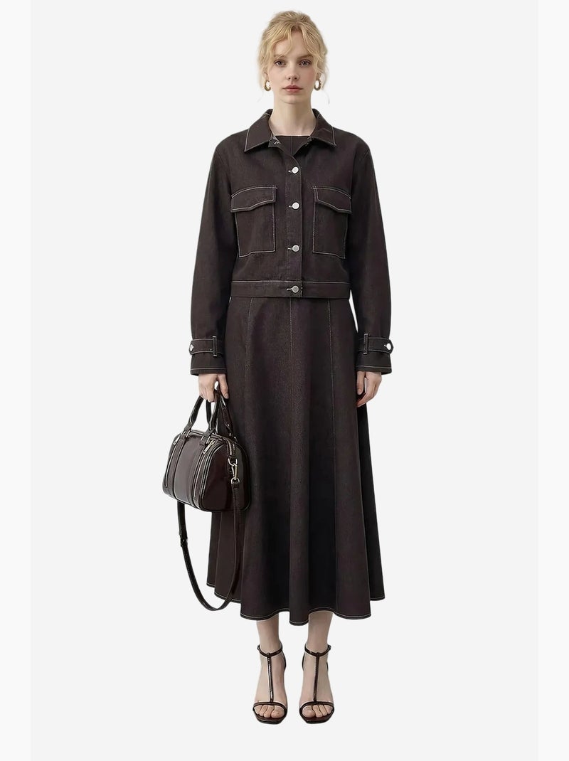 Ensemble veste en denim et pantalon large lucci Marron foncé - Kiabi