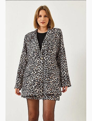 Ensemble veste et pantalon large à imprimé léopard lucci