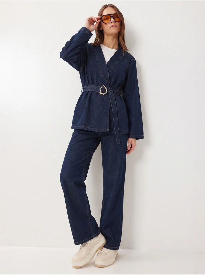 Ensemble veste et pantalon large en gabardine de coton istanbul Bleu marine - Kiabi