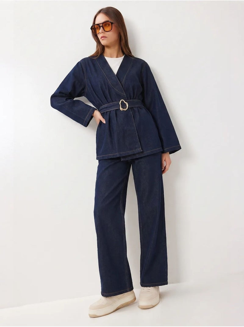 Ensemble veste et pantalon large en gabardine de coton istanbul Bleu marine - Kiabi