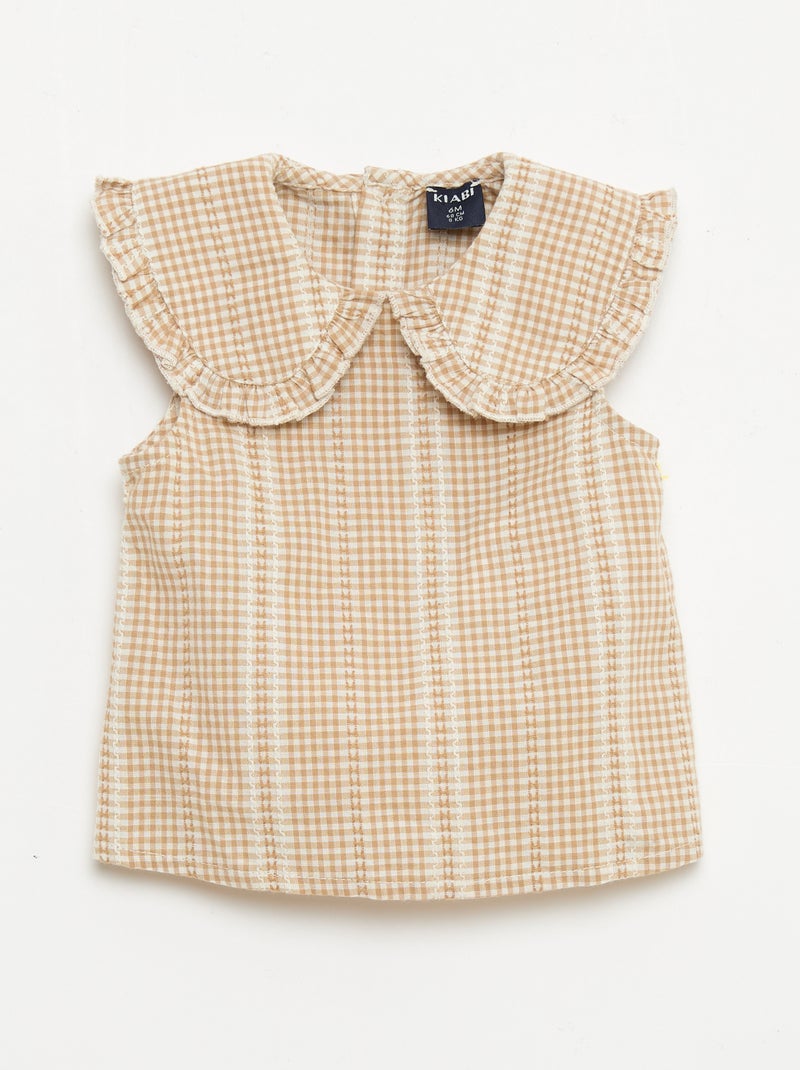 Ensemble vichy 2 pièces blouse + pantalon Marron - Kiabi