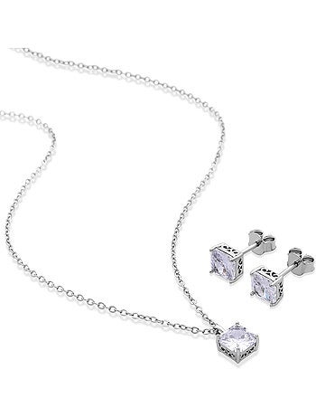 Ensembles en argent sterling 925 avec zircone brillante, finition rhodium - Jacue