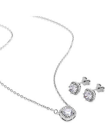 Ensembles en argent sterling 925 avec zircone brillante, finition rhodium - Midfo
