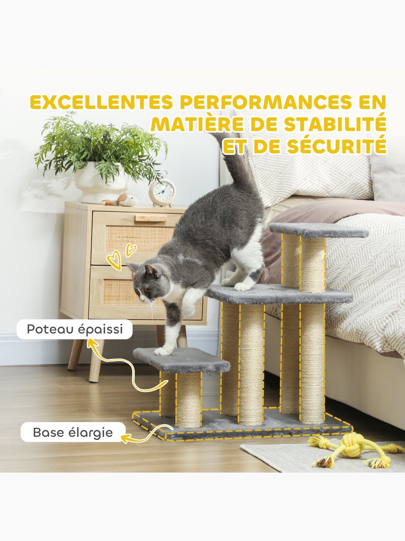 Escalier pour chat 3 marches - griffoirs, boule - sisal peluche gris Gris - Kiabi