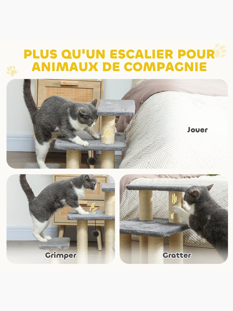 Escalier pour chat 3 marches - griffoirs, boule - sisal peluche gris Gris - Kiabi