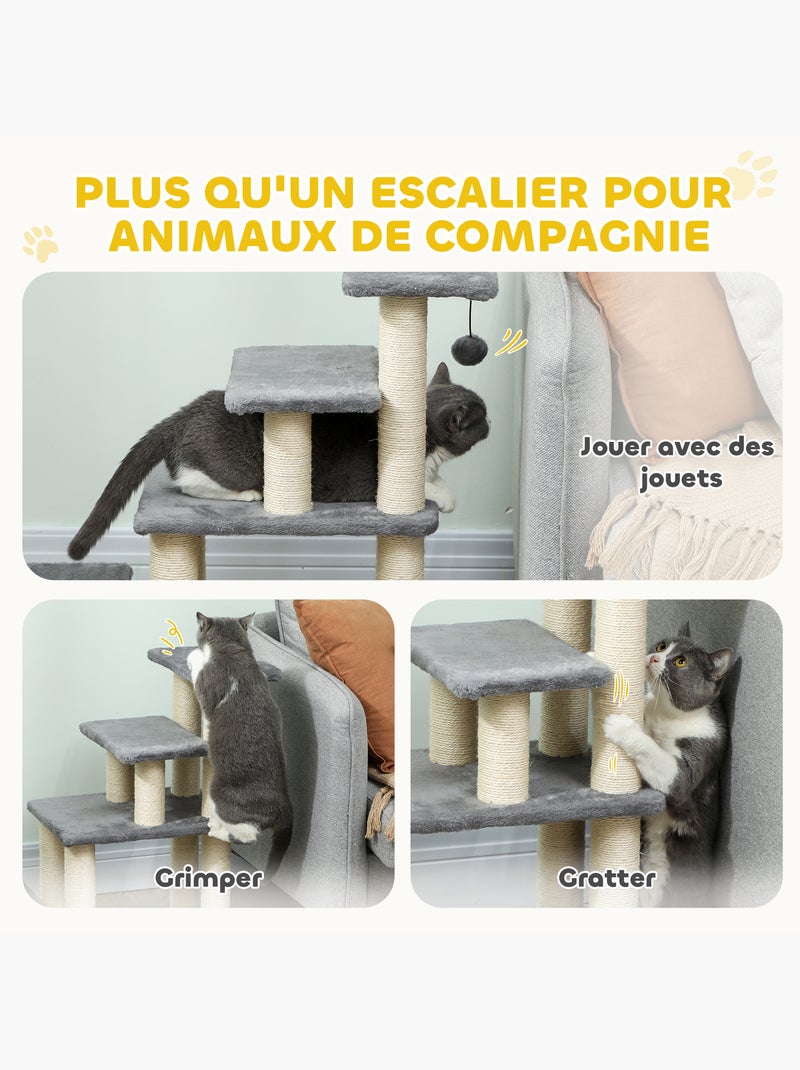 Escalier pour chat 4 marches - griffoirs, boule - sisal peluche gris Gris - Kiabi