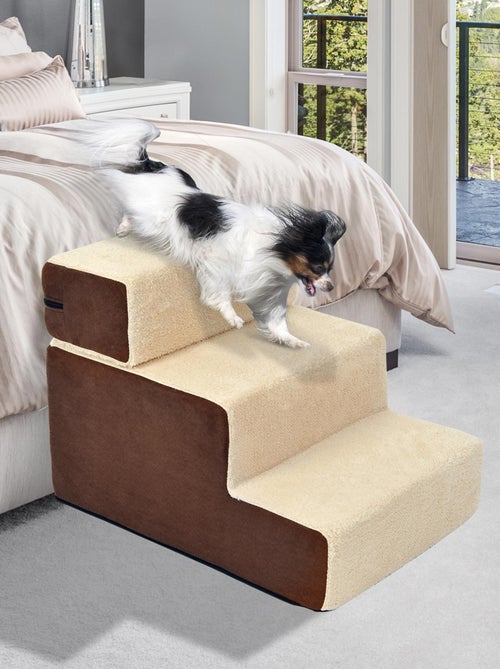 Escalier pour chien animaux 2/3 marches déhoussable marron crème - Kiabi