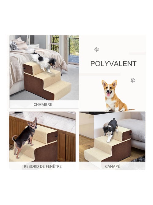 Escalier pour chien animaux 2/3 marches déhoussable marron crème - Kiabi