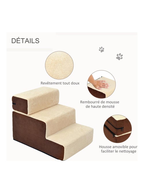 Escalier pour chien animaux 2/3 marches déhoussable marron crème - Kiabi