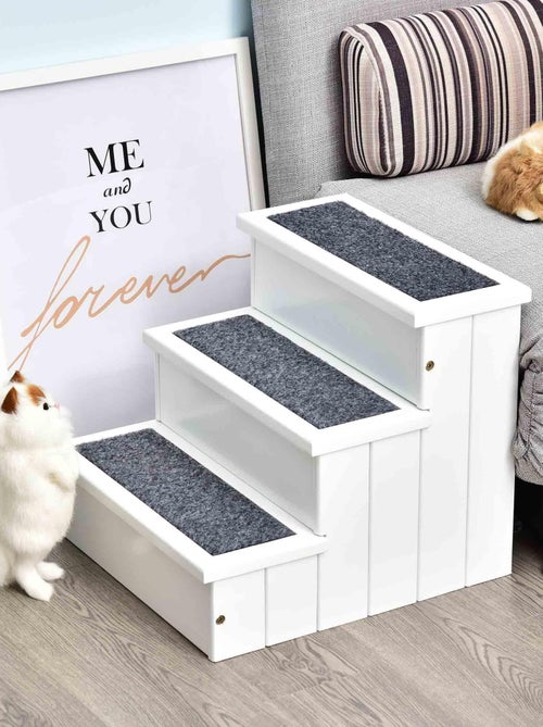 Escalier pour chien animaux 3 marches bois pin - Kiabi